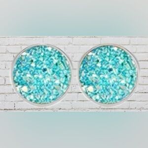 Light Blue Stud Stainless Steel Druzy Studs Earrings 10mm